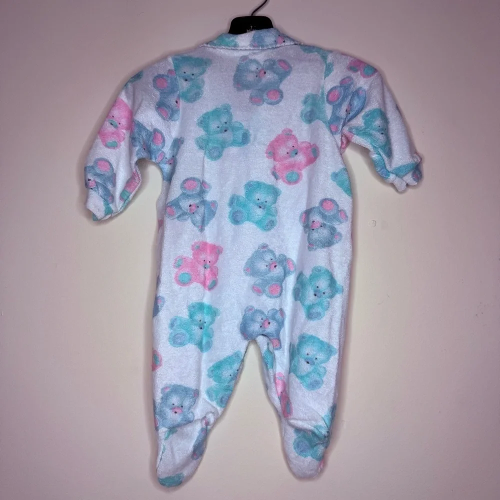 VTG CARTERS White Label Pastel Teddy Bears Collared Snaps Footie Pajama Sleeper